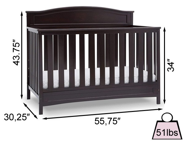 Delta Children Emery Deluxe 6-in-1 (4-in-1) Convertible Crib Dimensions and Weight