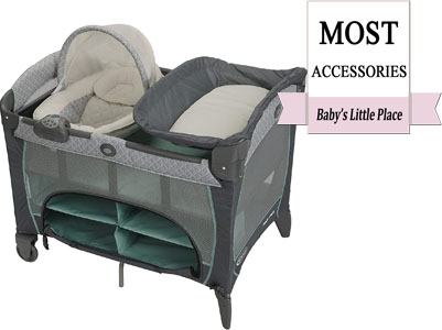 Travel crib with the most accessories: Graco Pack 'n Play Newborn Seat DLX Playard