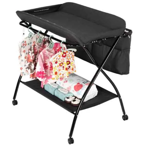 JOYMOR 2-in-1 Foldable Baby Diaper Changing Table with Wheels