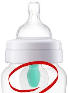The vent on a Philips Avent Anti-Colic bottle