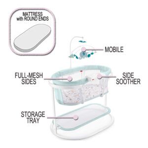 Mattress with Round Ends in a Fisher-Price Soothing Motions Bassinet