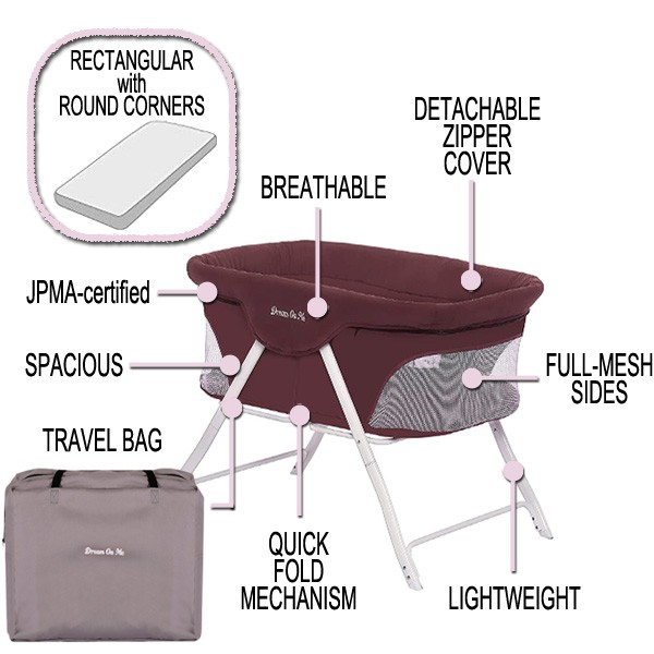 Rectangular Mattress with Round Corners in Dream On Me Traveler Portable Bassinet