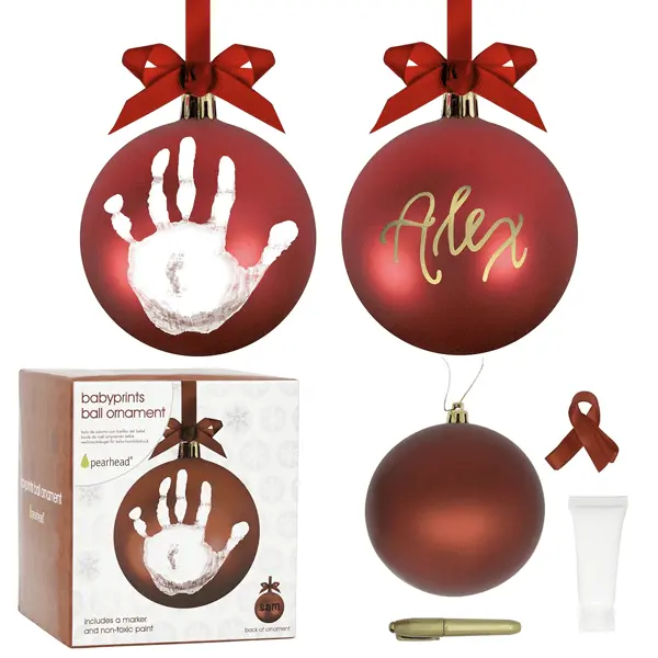 Pearhead Red Holiday Keepsake Ball Ornament - DIY Baby Hand or Footprint Christmas Ornament